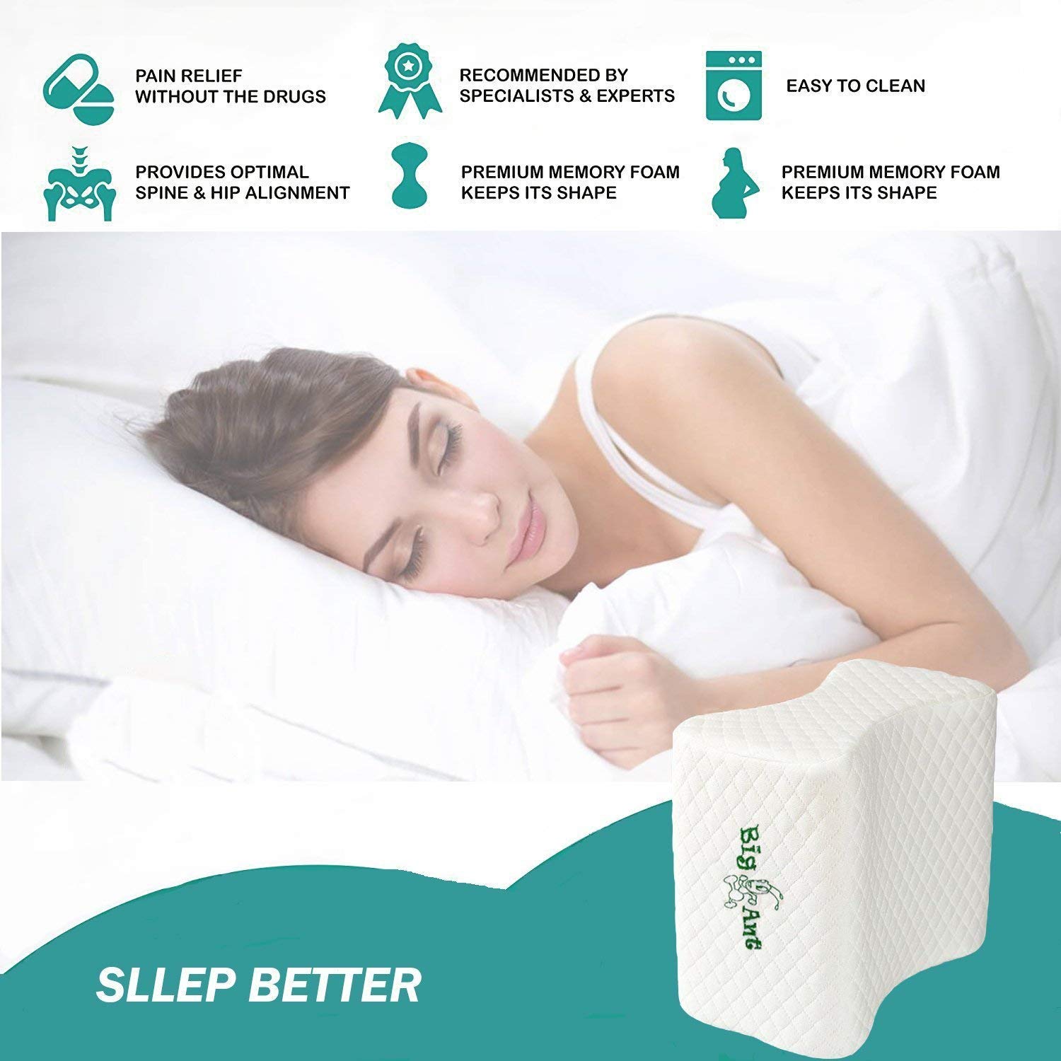 Orthopedic Knee Pillow for Sciatica Relief - Best for Lower Leg, Back, and Knee Pain- Memory Foam Wedge Contour Leg Pillow with Removable Cover