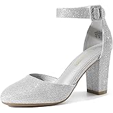 DREAM PAIRS Women's High Heel Ankle Strap Closed Toe Chunky Wedding Pumps Shoes