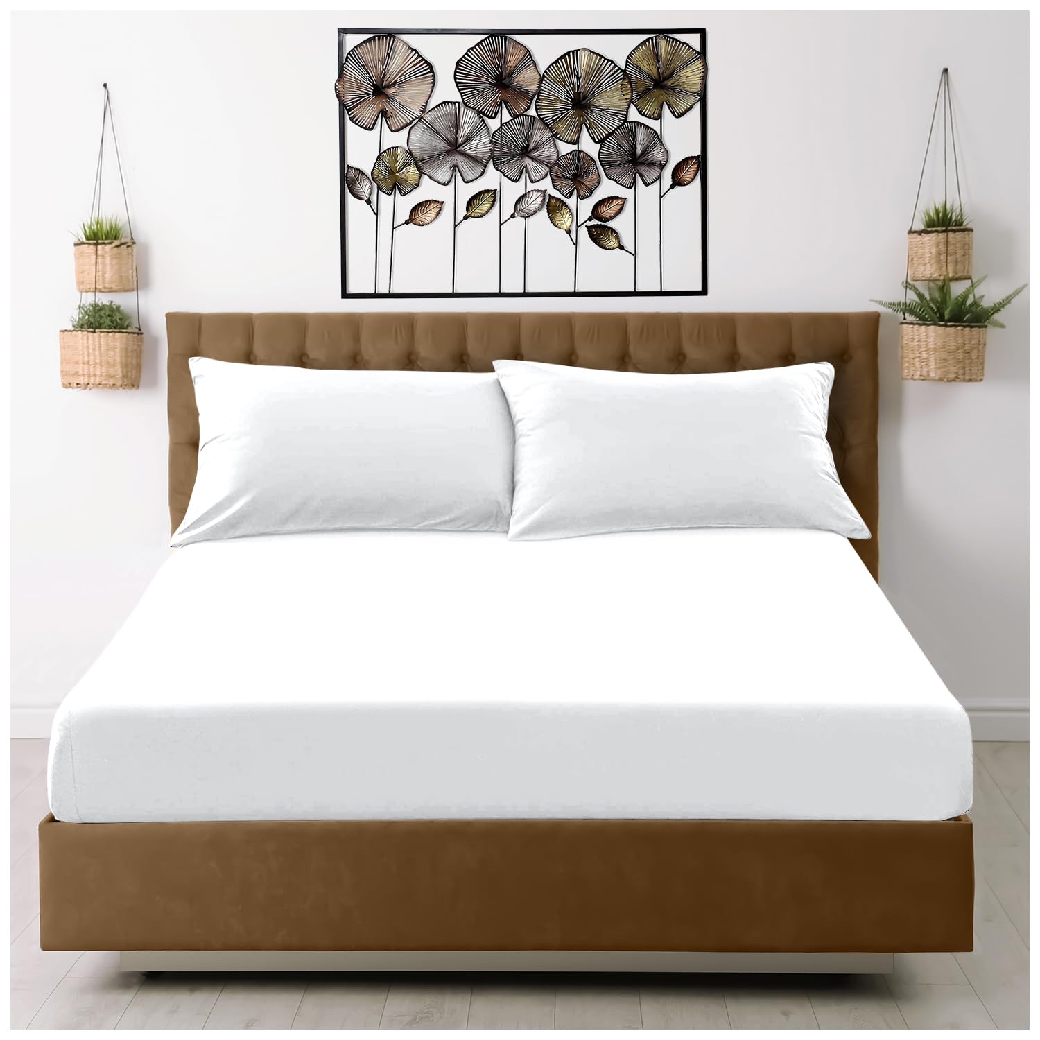 GC GAVENO CAVAILIA Super Dreamer King Size Fitted Sheet White - Plain Bedding Sheet With Elastic Corner - Polyester Fabric Bedsheet — image 1