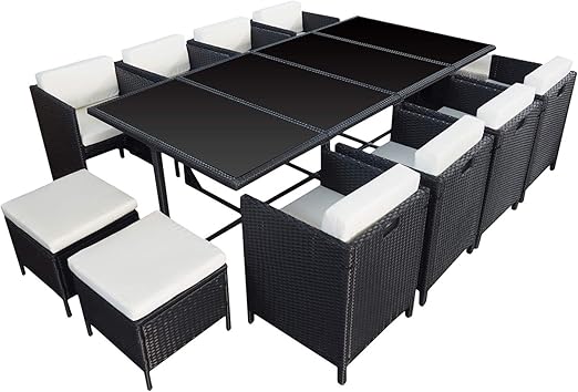 Salon De Jardin Encastrable Santorin En Resine Tressee Noire 12 Places Coussins Creme Amazon Fr Jardin