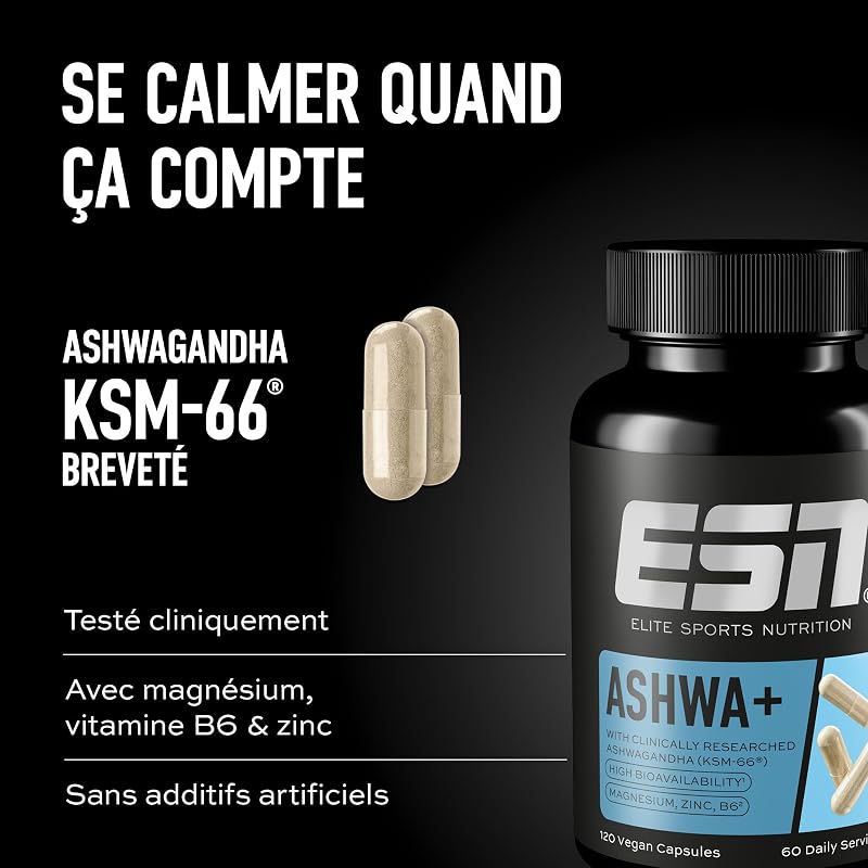 Ashwa +, ashwagandha hautement dosé, KSM 66® breveté, 120 gélules
