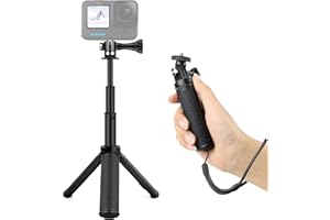 GEPULY Mini Hand Grip Selfie Stick Tripod Stand for GoPro Hero 13 12 11 10 9 8 7 6 5 4 3,Session, Fusion, Max,Insta360, DJI, Akaso, Phone-Use it as a Selfie Stick Monopod, Handle, Travel Tripod