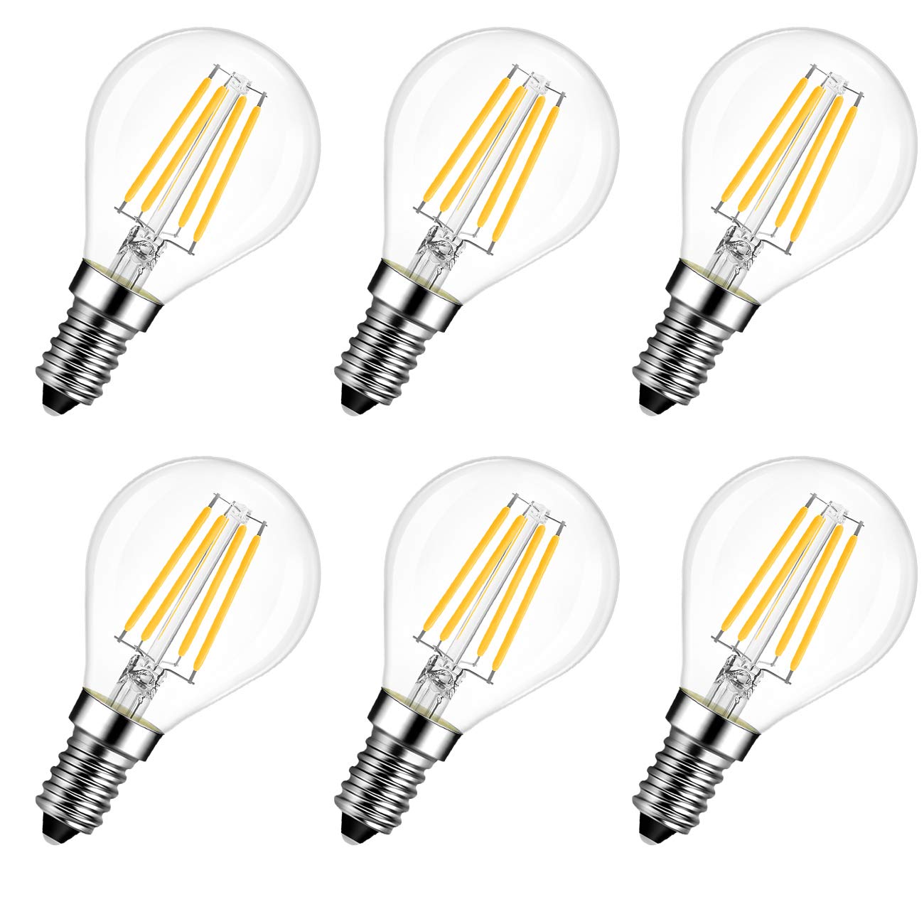 LVWIT E14 Golfball LED Filament Bulb, 60W Incandescent Bulbs Equivalent, 5.5W P45 Small Golf Edison Light Bulb Screw, 806Lm, Warm White 2700K, LED Vintage Globe Bulbs,Not-dimmable(6 Pack)