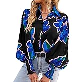 Mincib Women's Floral Print Blouse Long Sleeve Button Down Shirts Casual Dressy Blouse Shirts Tops