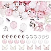 Magibeads 60Pcs 15mm Silicone Focal Beads Pink Acrylic Butterfly Charms Cute Pastel Rondelle Rhinestone Spacer Beads for Crafts DIY Pen Spring Keychain Lanyard Jewelry Making Supplies