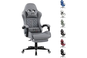 Gamtimer Gaming Chair,Computer Chair with Footrest and Lumbar Support,Breathable PU Leather,4D Lumbar Support and Headrest,360 Degree Swivel Chair with Adjustable Ergonomic Backrest for Adults(Grey)