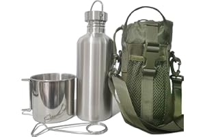 Survivor 3-in-1 Outdoor Canteen Kit - 304 Stainless Steel Water Bottle & Camping Cup & Carrying Bag | Outdoor Survival Cantee