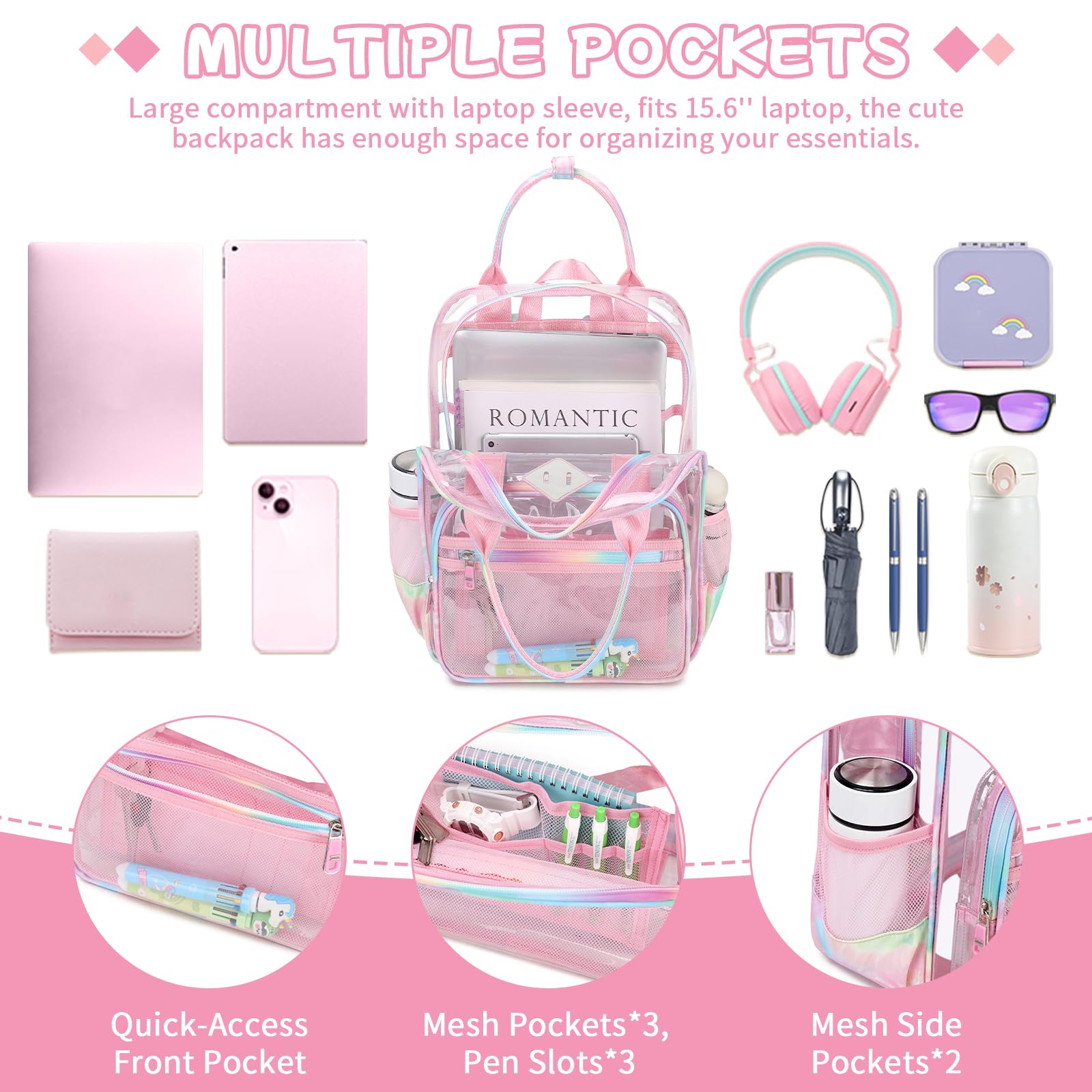 MOONBABY Small Clear Backpack for School Transparent Bookbag for Kids Heavy Duty PVC See Through Backpack Stadium Approved