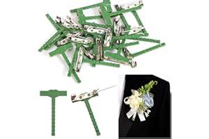 20pcs Boutonniere Pins, T-Shaped Corsage Safety Pins Small Green Plastic Buttonhole Clips Corsage Supplies for Bridegroom Wed