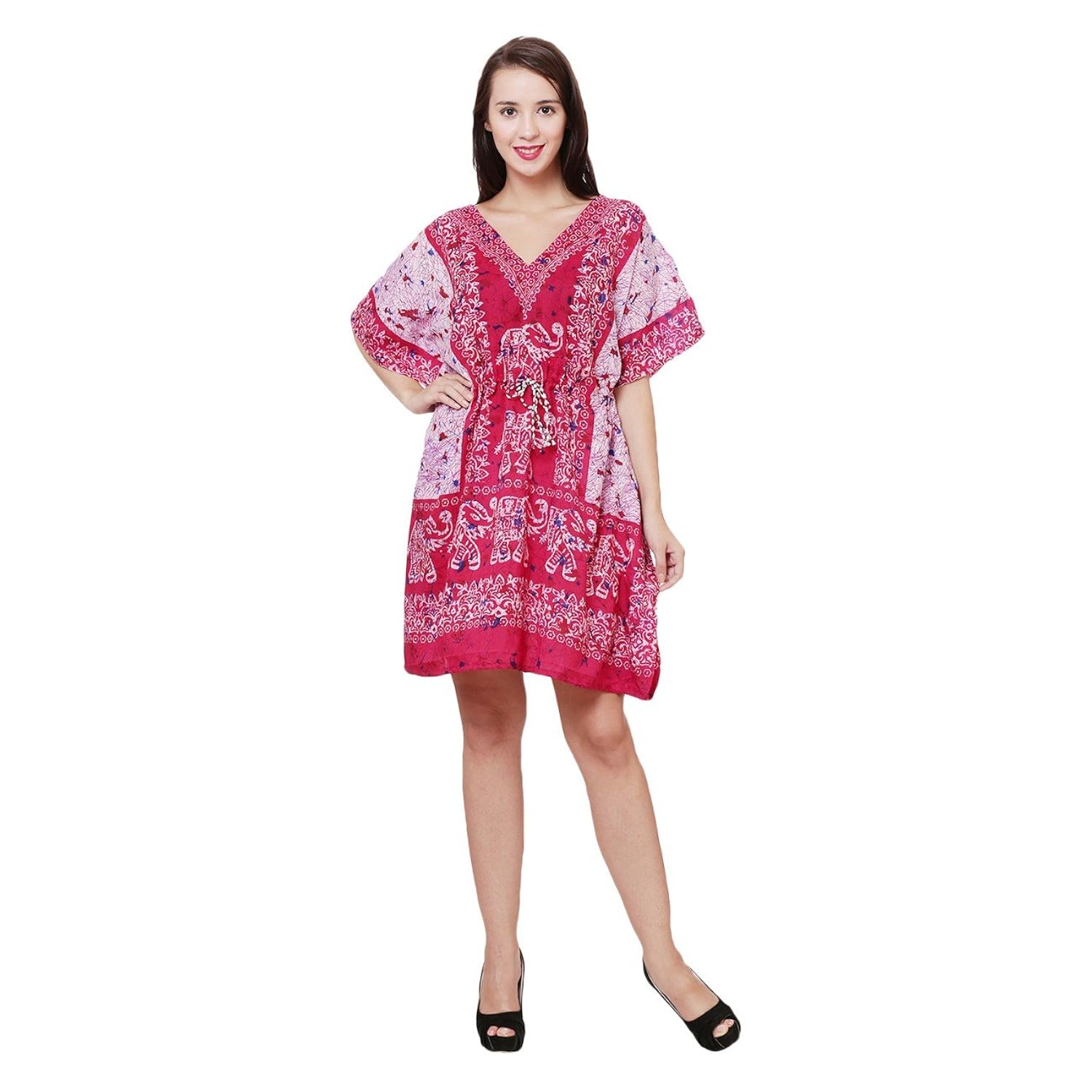 buynewtrend crepe multi short kaftan/dress for women