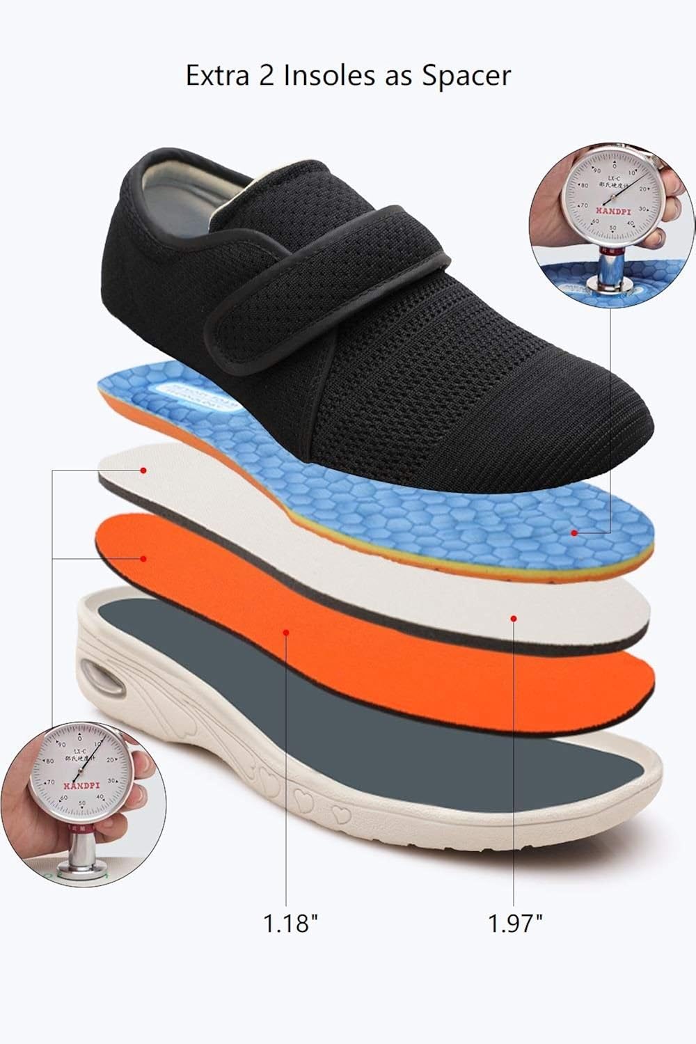 DENACARE Women's Diabetic Shoe with Wide Width Lightweight Velcro Closure Memory Foam: Shoes