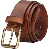 wolksprong Mens Classic Casual Belt 1.5" Genuine Leather with Solid Brass Buckle Gift Box Packaging