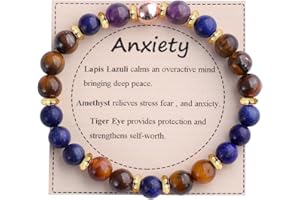 KSQS Healing Stone Bead Bracelet for Women, Natural Gemstones Balance Protection Bracelet, Spiritual Crystal Beads Bracelet Anxiety Relief with Meaning Card