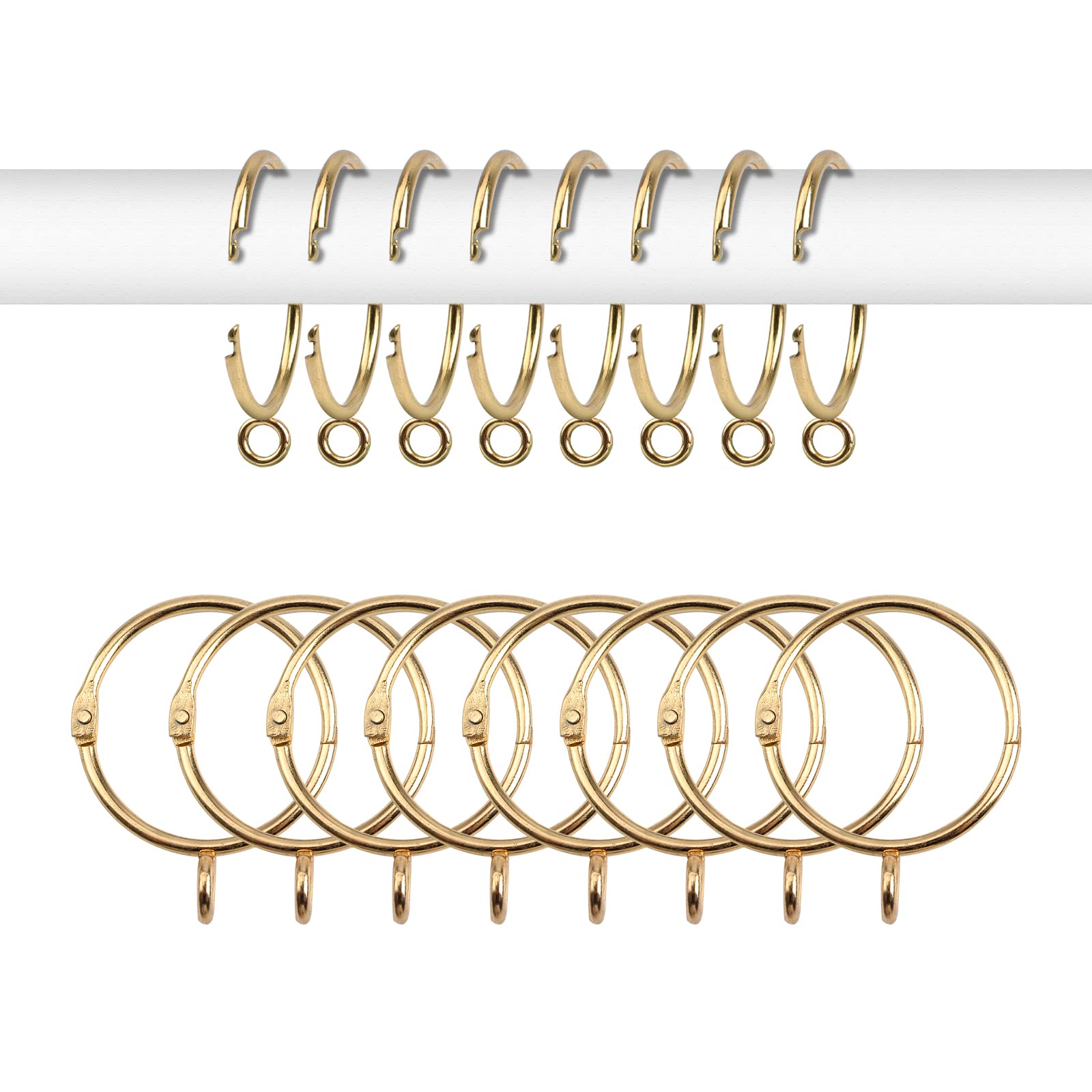 INCREWAY Curtain Rings, 16Pcs Sliding Eyelet Rings Metal Open and Close Drapery Rings Drape Sliding Curtain Pole Rings Hooks for Window Rods Shower Curtains, 1.5 Inch Inner Diameter,Gold