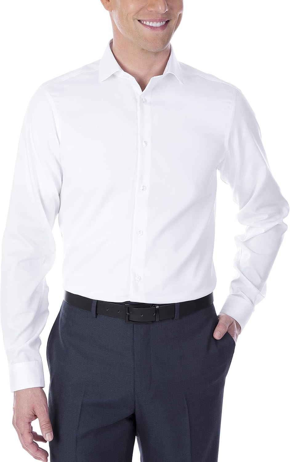 Calvin Klein Men's Dress Shirt Slim Fit Non Iron Herringbone Spread Collar at  Men’s Clothing store