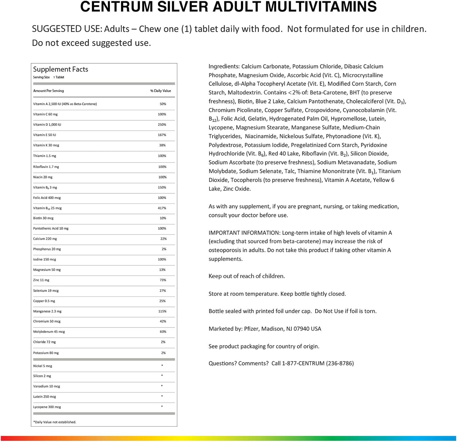 Centrum Silver Multivitamin for Adults 50 Plus, Multivitamin/Multimineral Supplement with Vitamin D3, B Vitamins, Calcium and Antioxidants - 220 Count: Health & Personal Care