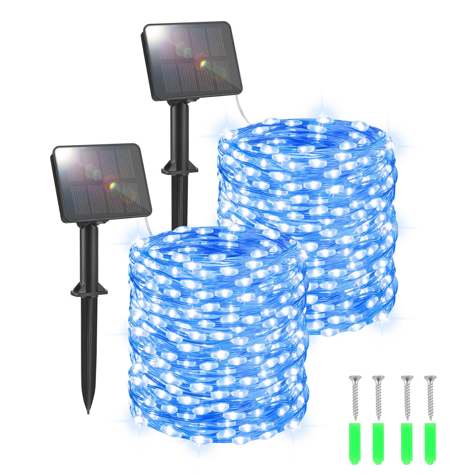 FFZZKJ Solar Lights Outdoor Garden Waterproof Total 240LED 12Mx2 Pack Outdoor Solar Lights for Garden Patio Balcony Terrace Veranda Tree, Blue