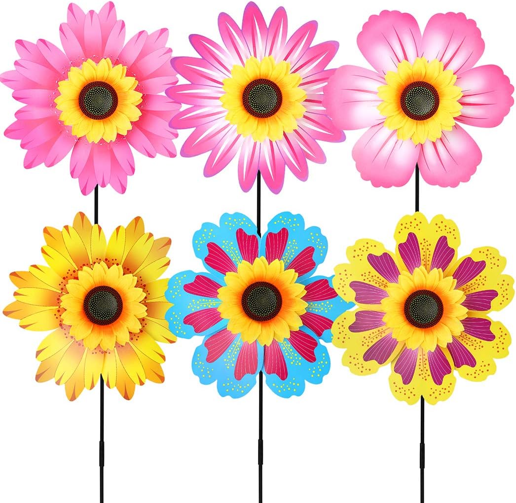 B bangcool 14 Inches Sunflower Garden Pinwheels Spinner, Lawn Wind Spinners Flowers Garden Party Pinwheel for Patio Lawn & Garden (6PCS)