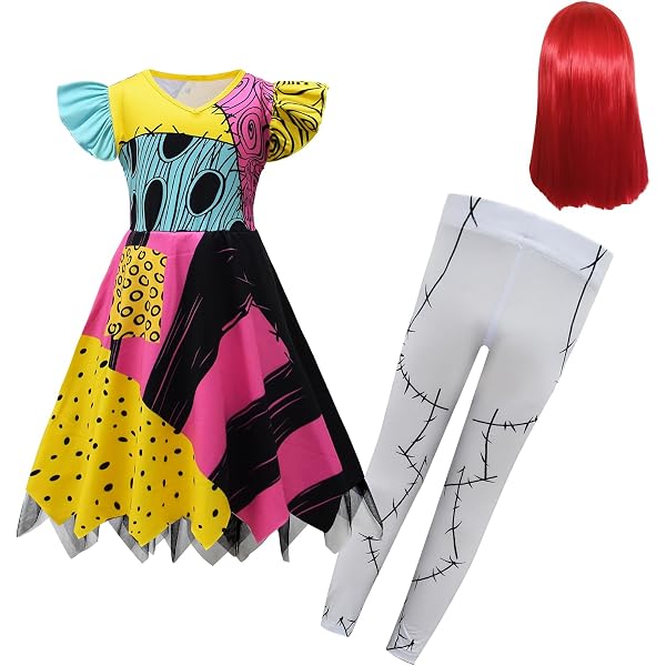 AOVCLKID Girls Skeleton Dress – Halloween & Christmas Party Costume – Cartoon Print, Soft Polyester, Pullover Style