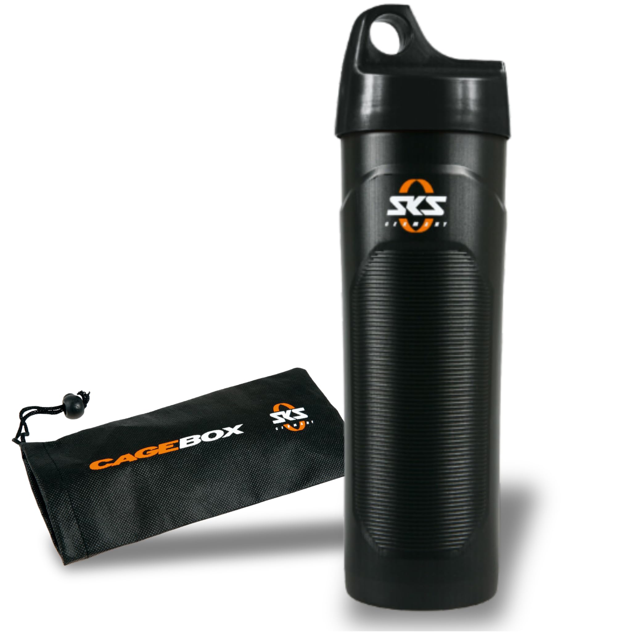 SKS GERMANY CAGE BOX with screw cap, for the water bottle holder on the bike (fits in every water bottle holder, waterproof, unbreakable plastic box for on the go, incl. nylon bag).