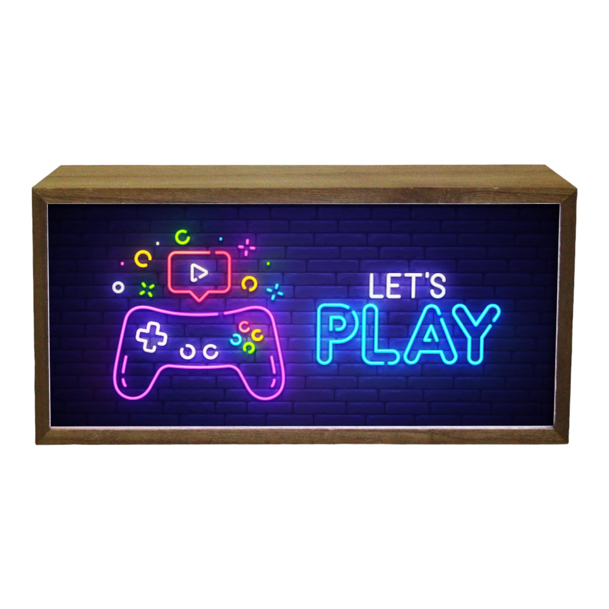 Light Box Kids Let's Play | Illuminated Neon Effect Light Up LED Room Sign | Play Game Fun Bright Display | Gamer Gift | Portable Lighting