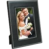 Neil Enterprises Inc. 5" x 7" Black Faux Leather Picture Frame with White Stitching