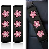KPFILEH 2PCS Daisy Flower Car Seat Belt Cover Pads, Protect Neck, DeepPink | Soft Breathable Auto Seat Shoulder Strap Pad, Comfortable Seatbelt Cushion, Vehicle Interior Decoration for Cars, Trucks