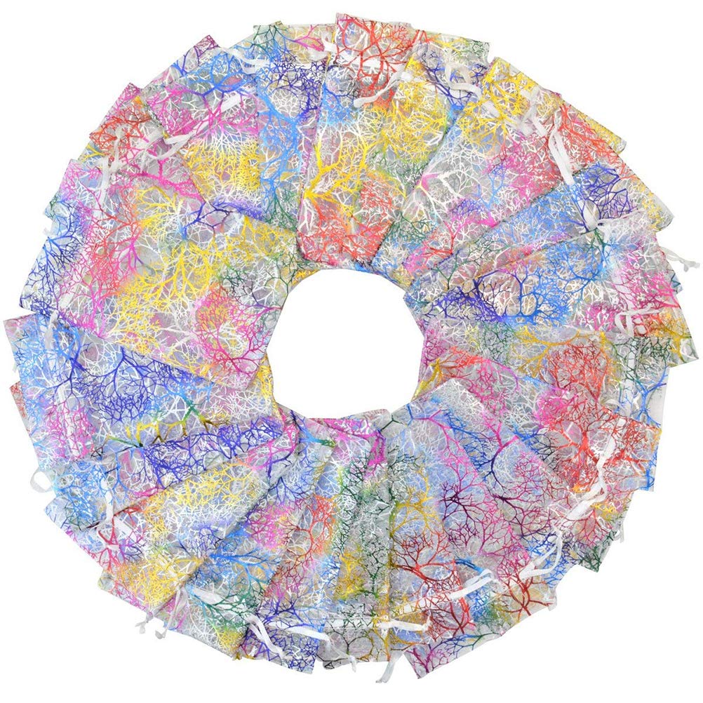 100 Pcs Coral Pattern Drawstring Organza Candy Bag Mixed Color Gift Bag Jewelry Bags Chocolate Bag Wedding Favor Christmas Gift