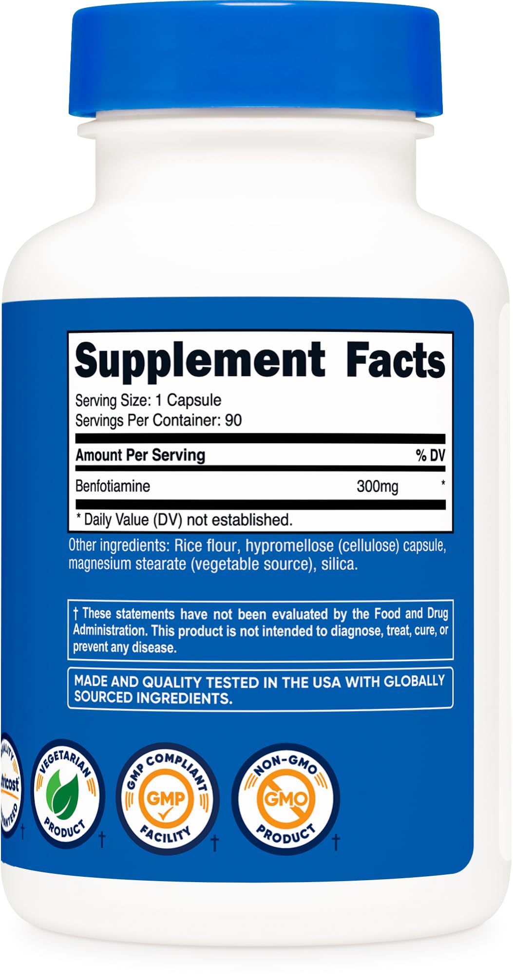 Nutricost Benfotiamine 300mg, 90 Capsules - Gluten Free, Non-GMO, and Vegetarian Friendly Fat Soluble Vitamin B1