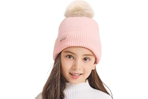 ZLYC Kids Winter Hats for Girls Boys Pom Pom Beanie Hat Cotton Lined Knitted Cap