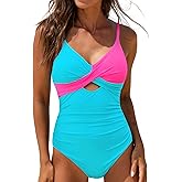 popvil One Piece Swimsuit Women 2025 Tummy Control High Waisted Bathing Suit V Neck Swimwear Cut Out Tie Back Swim Suits
