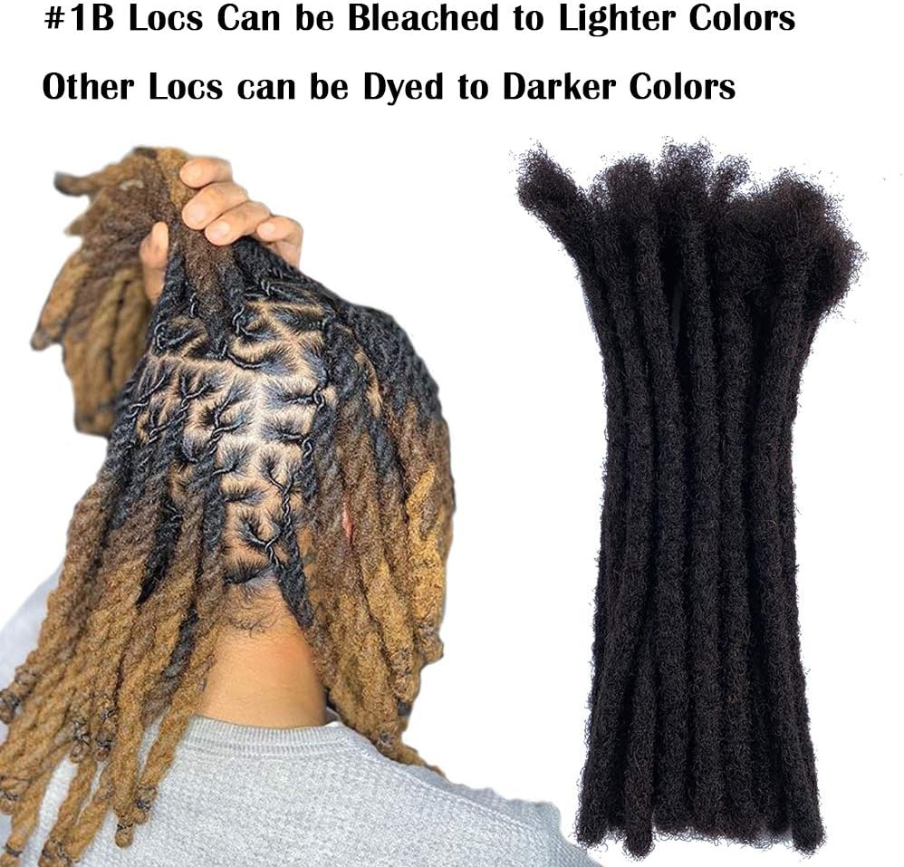YONNA 100% Human Hair Medium Size (0.8cm Width) Dreadlocks Extensions 20Locs Full Handmade 8inch Natual Black #1B