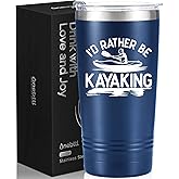Onebttl Kayaking Tumbler for Lake Lovers, 20oz Stainless Steel With Spill-Proof Lid and Straw, Gift Card & Box Included, Navy Blue