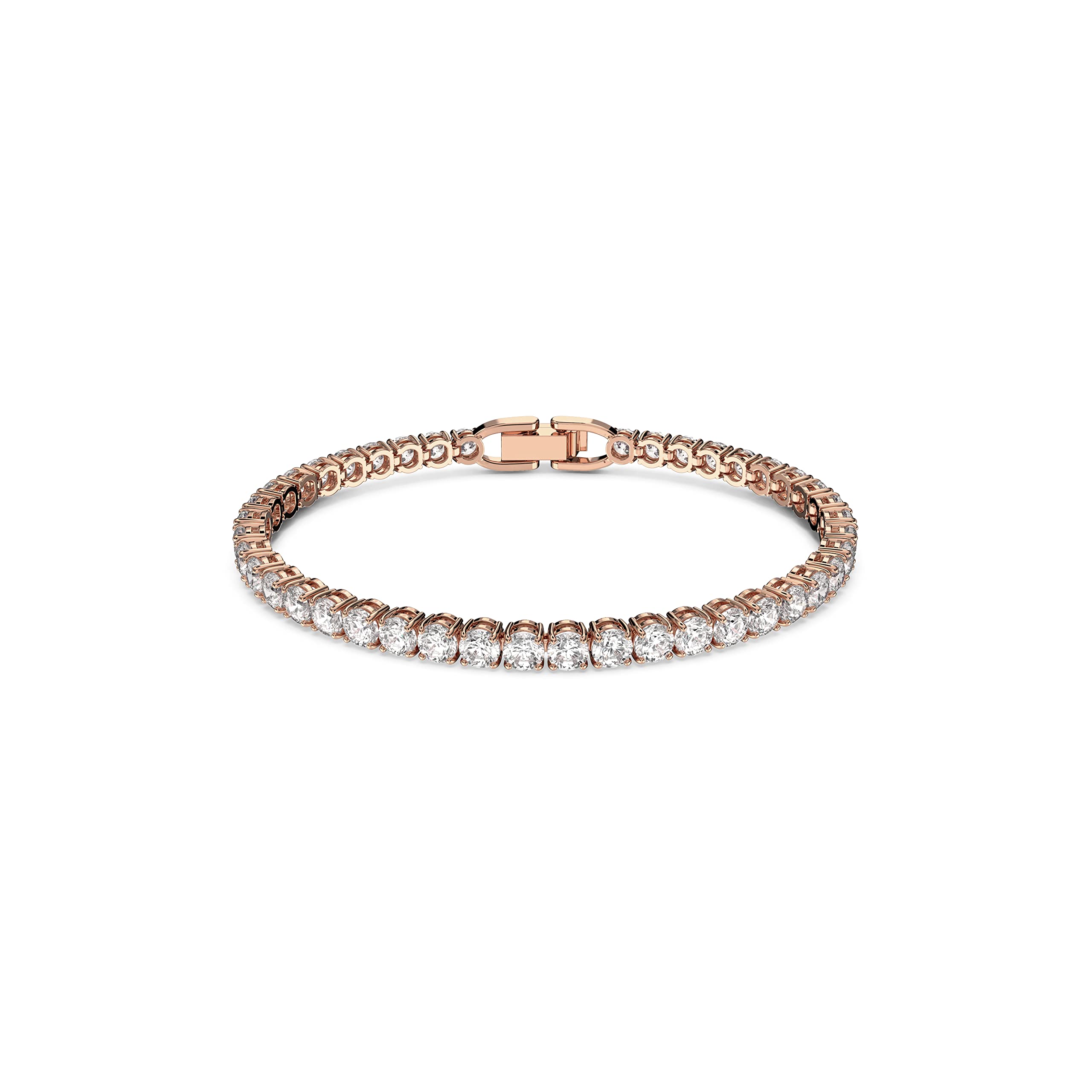 Swarovski Tennis Deluxe bracelet, Round cut crystals, White, Rose-gold tone plated