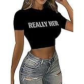 Cute Graphic Crop Tops for Women Short Sleeve Baby Tees Crewneck Y2k Shirts Slim Fit Summer T-Shirt