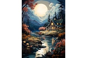 MEOTHAN Paint by Numbers Kits for Adult Beginners, House Moon Paint by Number for Adults Canvas Acrylic Easy Paint by Numbers Kit, DIY Painting by Numbers for Gift Home Wall Decor 12'' x 16''