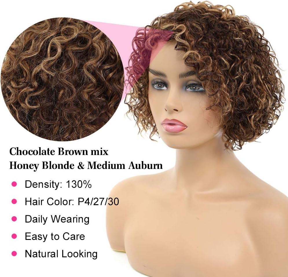 Morichy Short Curly Human Hair Wigs for Women P4/27/30 Short Curly Brazilian Kinky Curly Wigs for African Glueless Human Hair Wig - Image 5