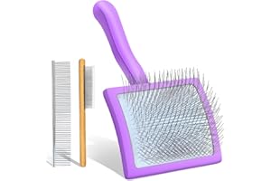 COZYGIFT Long Pin Dog Slicker Brush for Long Haired Dogs, Removes Loose Hair, Tangles and Knots, Professional Pet Grooming Kit, Purple
