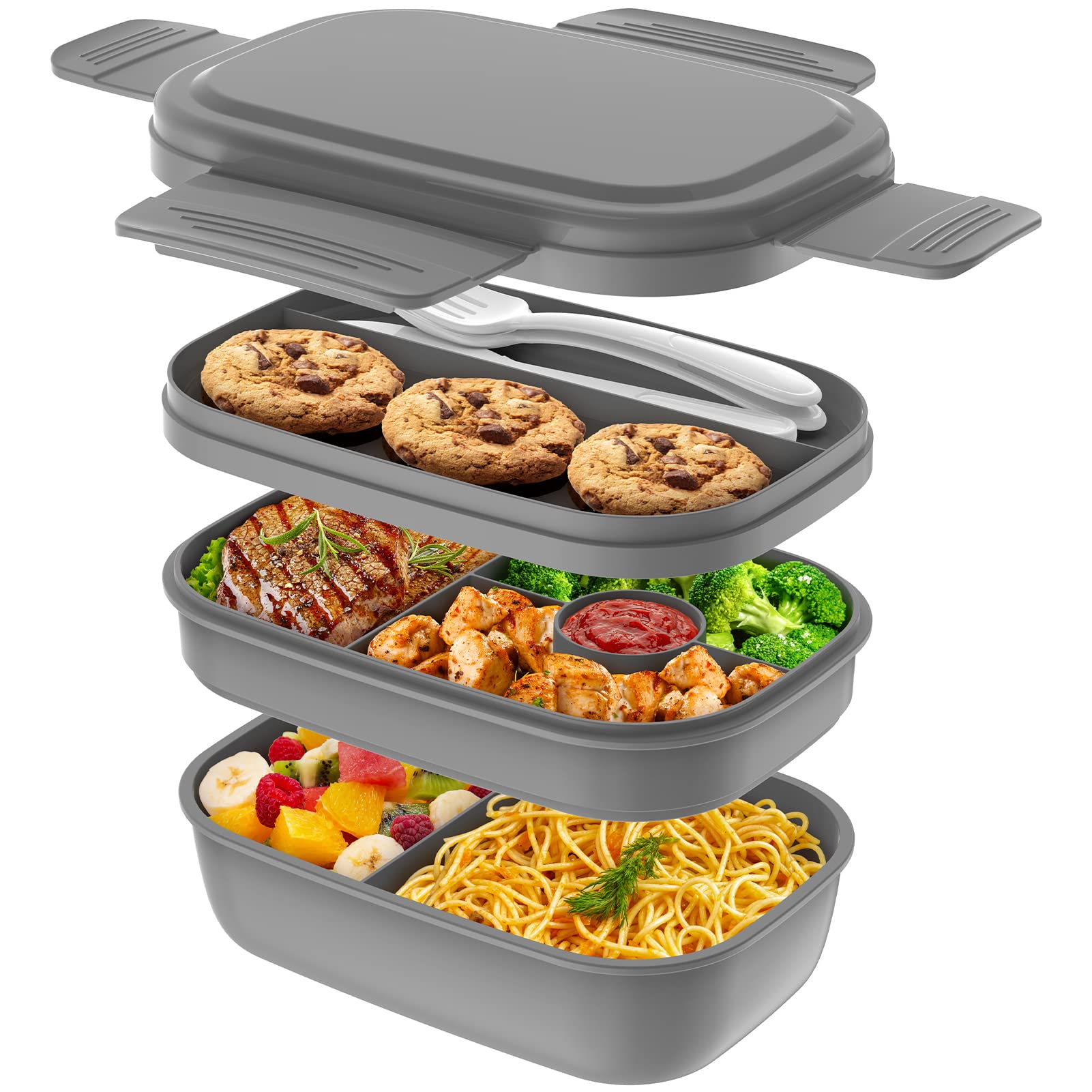 Photo 1 of HOMETALL Bento Box Adult Lunch Box,3 Stackable Bento Lunch Containers for Adults/Kids, Modern Minimalist Design Bento Box with Utensil Set, Leak-Proof Lunchbox for Dining Out, Work, Picnic, School