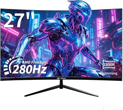CRUA 27 Inch 280Hz Curved Gaming Monitor 1080P 1ms GTG FreeSync