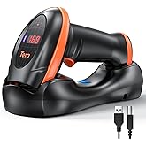 Tera Barcode Scanner Wireless with Cradle: 1D 2D QR Counting Screen, HW0008 | 2.4G Wireless &amp; USB Wired, 640*480 CMOS, 2200mAh, Charging Cradle, Add Prefix Suffix, Retail Warehouse School Office, Orange