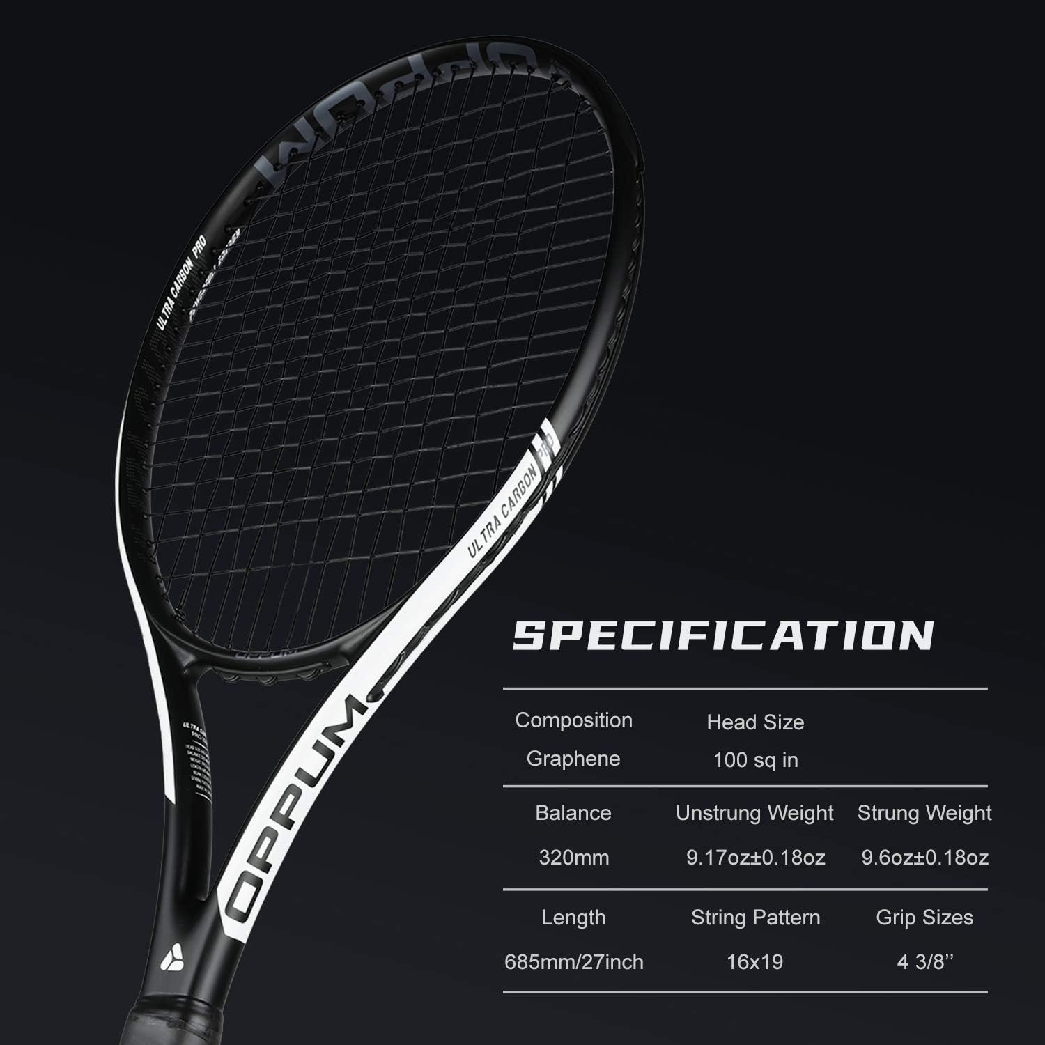 oppum New Graphene Ultra Carbon Pro Tennis Racket, 360 Super Light Speed Team Tennis Raccquet (Graphene Racket PRO-2000 (Black White), 4 3/8) : Sports & Outdoors