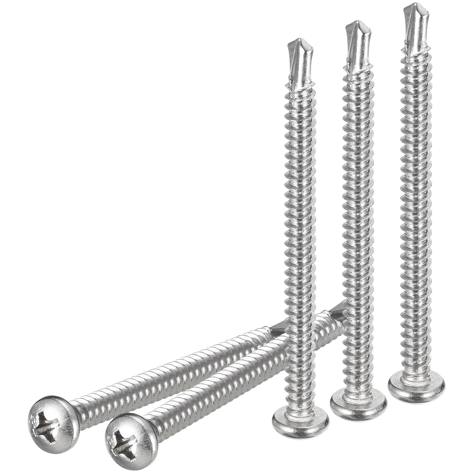 DTGN #10x2-1/2" Pan Head Self Drilling Screws - 50Pack - 410 Stainless Steel Phillips Drive Self Tapping Sheet Metal Screws