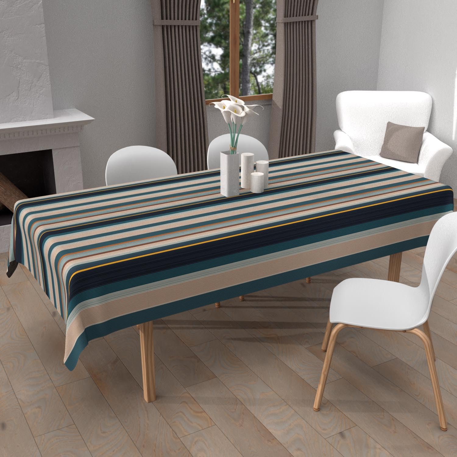 Soleil d'ocre Bayaderes Blue Printed Stain-Resistant Rectangular Tablecloth 140 x 240 cm