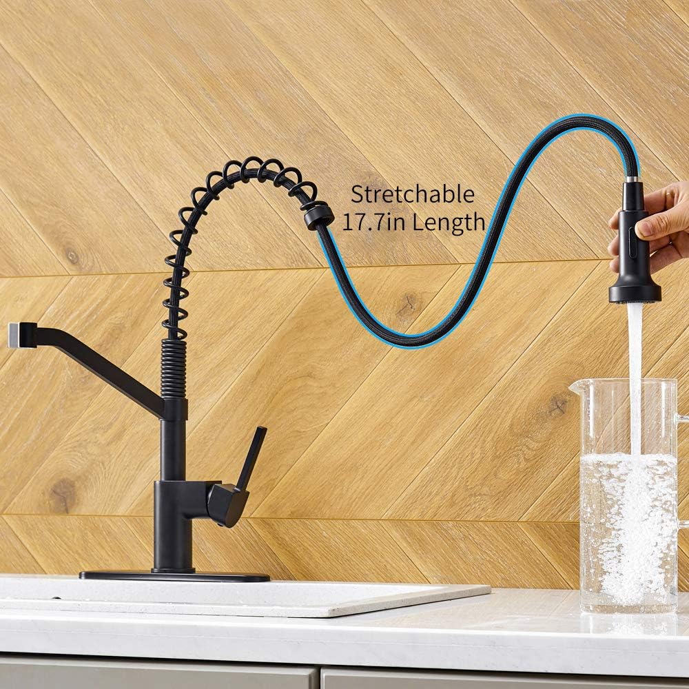 OWOFAN Kitchen Faucets with Pull Down Sprayer Solid Brass Matte Black Industrial Single Handle One Hole Or 3 Hole Faucet for Farmhouse Camper Laundry Utility Rv Wet Bar Sinks - - 