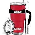 MalloMe BEARCLAW Insulated Tumbler With Handle & Straw - Stainless Steel Tumblers Coffee Travel Mug - Reusable Insulated Cup for Water with Brush, 2 Lids & Straws - Splash-Proof 30 Oz Ruby Red