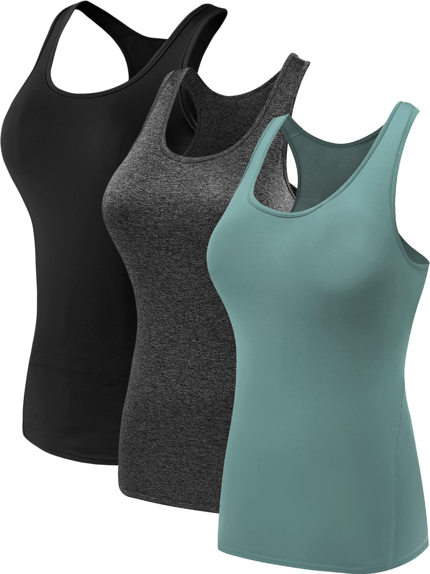 Photo 1 of NELEUS Women's 3 Pack Compression Athletic Tank Top for Yoga Running,Black/Grey/Blackish Green,XL