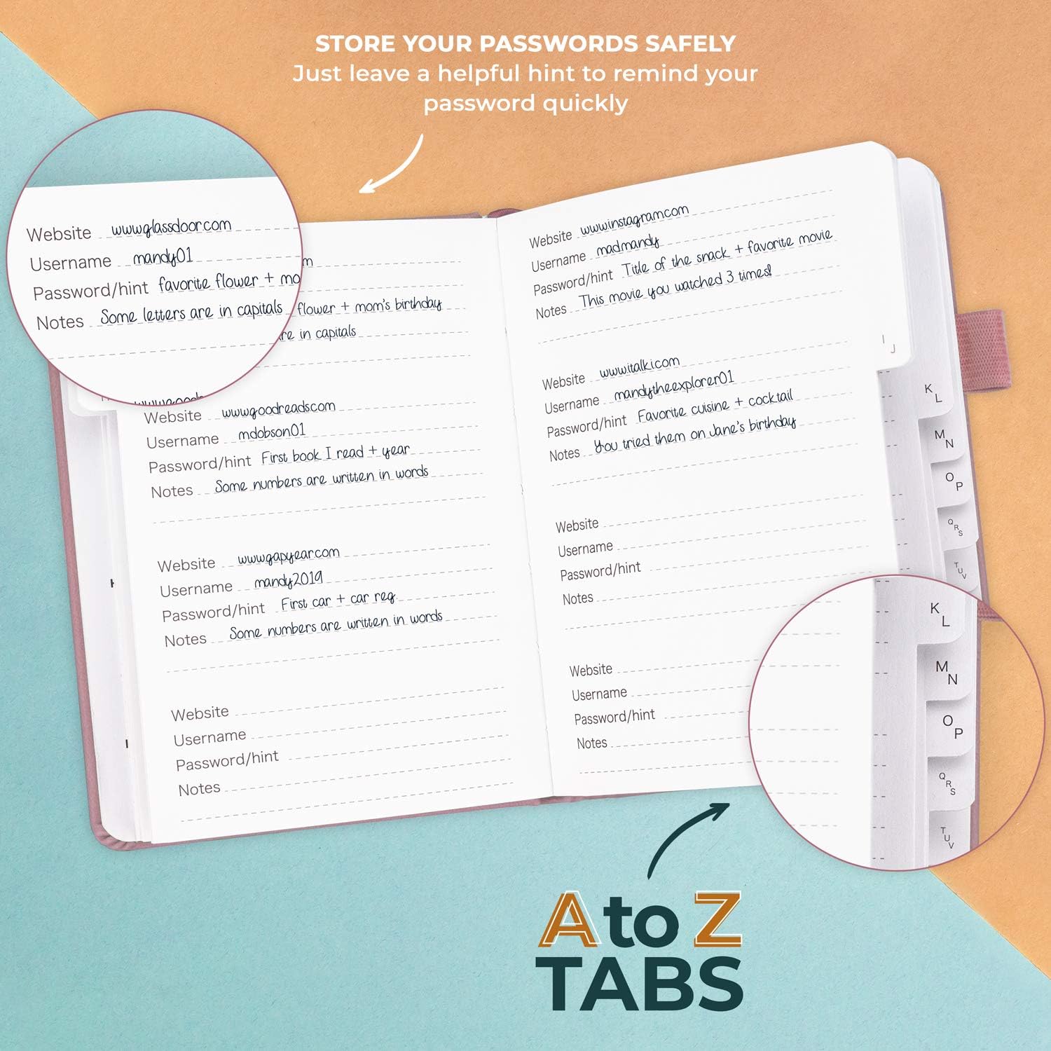 Clever Fox Password Book with tabs. Internet Address and Password Organizer Logbook with alphabetical tabs. Small Pocket Size Password Keeper Journal Notebook for Computer & Website Logins (Rose Gold) : Office Products