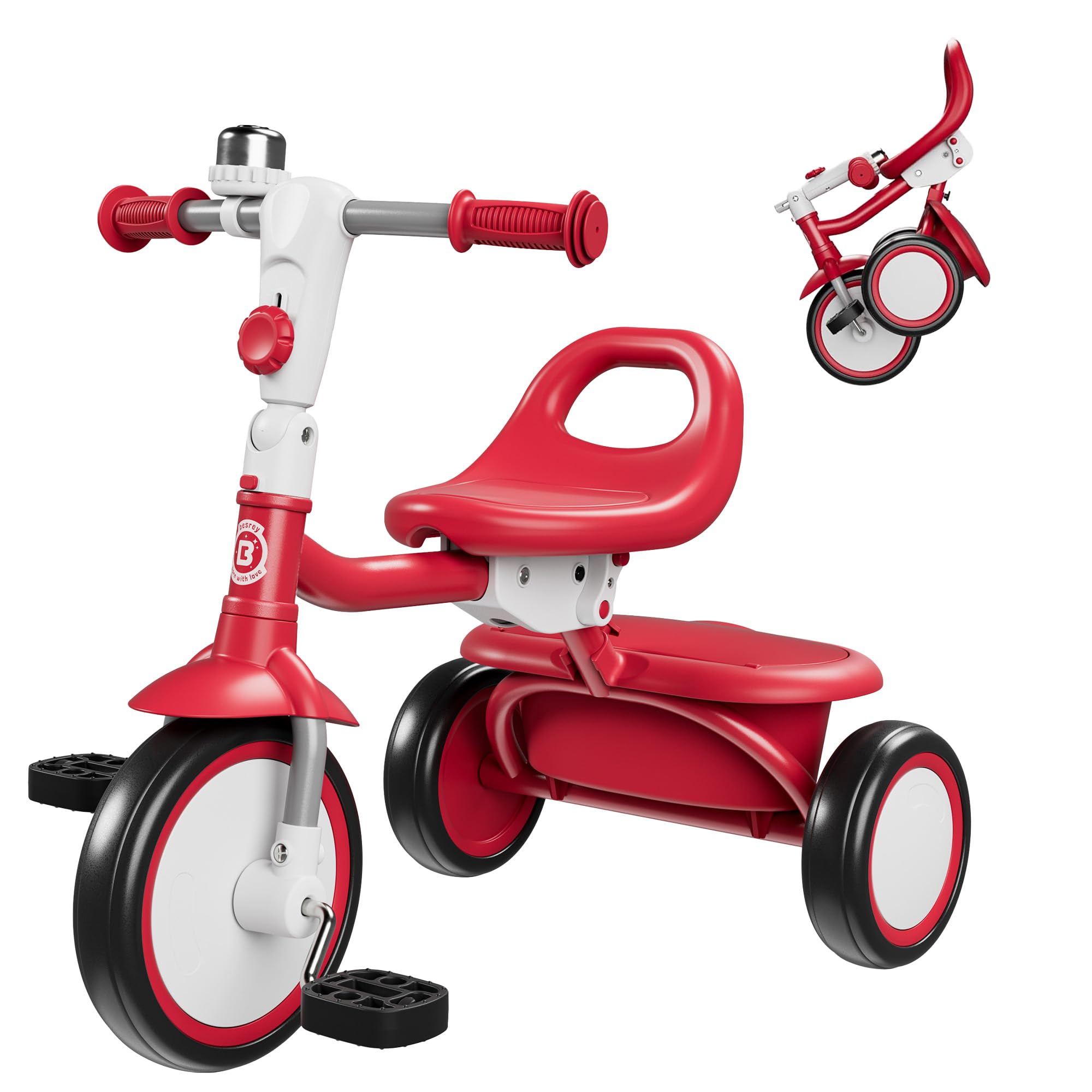 besrey Kids Tricycles Age 18 Month to 5 Years, Toddler Tricycle Kids Trikes Tricycle, Gift Toddler Tricycles for 2-5 Year Olds, Gift & Toys for Boy & Girl, Trikes for Toddlers, Red