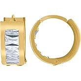 10kt Yellow Gold Womens Princess-Cut Cubic Zirconia Huggie Hoop Earrings